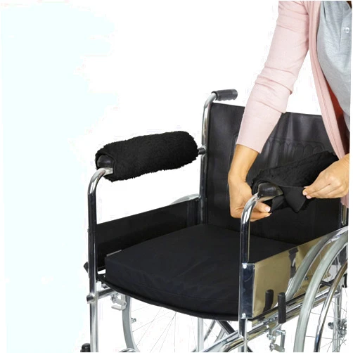 LAPLUIE Wheelchair Armrest Pads (1Pair) - Memory Foam Sheepskin Pad for Office & Transport Chair - Soft Support Wheelchair Armrest Covers- Comfort Universal Fit, Washable (Black)