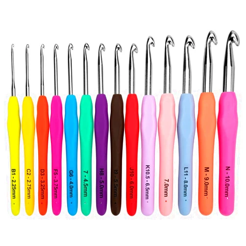 BCMRUN Crochet Hooks Set,14 Pcs 2.25mm(B)-10mm(N) Ergonomic Soft Grip Handles,Smooth Knitting Needles Kit with Bag for Arthritic Hands,Extra Long  Plus Knit Needles Weave Yarn Set,Best Gift for Women