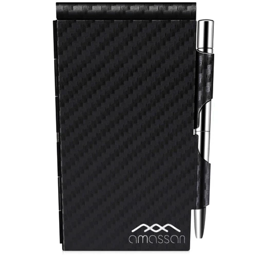 amassan Metal Pocket Notebook, Small Pocket Notepad Aluminum Note Case with Mini Metal Pen and 60-Page Sheets … (Black Stripes-1)