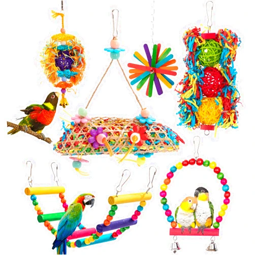 AFUOWER 6 PCS Bird Shredding Toys for Parakeet Chewing Toy, Bird Cage Swing Toys, Climbing Ladder Hanging Cage Foraging Shredder Bird Toy for Small Bird Cockatiel, Mynah, Love Birds, Finches