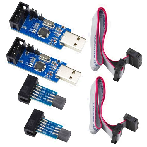 Ferwooh 2PCS USBASP ISP Downloader Programmer Microcontroller Module + 10Pin to 6Pin Adapter Board for ATMEL 51 AVR