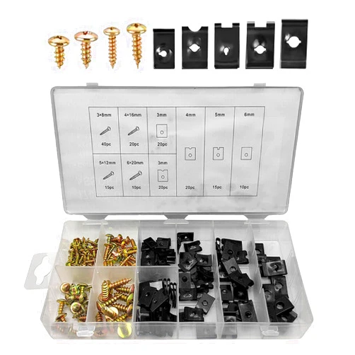 Hirificing 170PCS Car U Clips Screw Assortment Kit for Door Dash Panel Interior,9 Different Sizes with 85PCS Cross Head Mounting Screws and 85PCS Metal U-Clip Screw Nuts Set