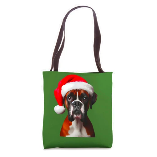 CHRISTMAS BOXER PRODUCTS Boxer With Santa Hat Christmas Xmas Dog Owner Mom Dad Lover Tote Bag