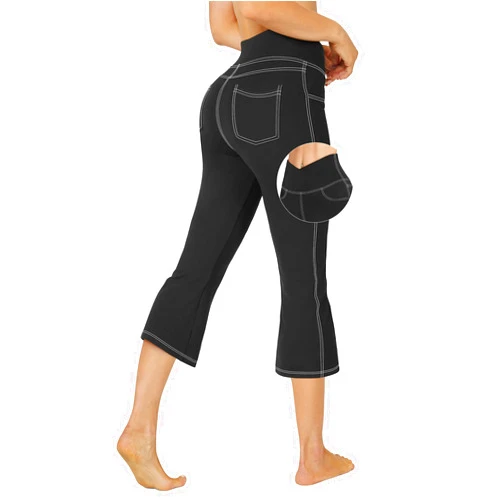 G4Free Bootcut Capri Yoga Pants with 4 Pockets for Women Summer Tummy Control High Waist Capris