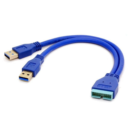 BSHTU Dual USB 3.0 Type A to 20 Pin Header Cable Super Speed 5Gbp/s Data Sygn Transmission Adapters Male Y Connectors Slot for Computer Motherboards