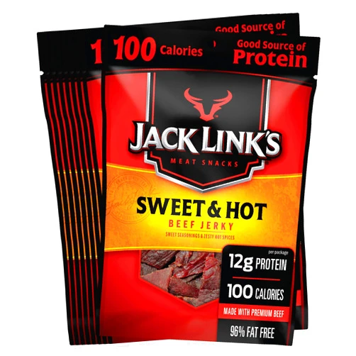 Jack Link's Jack Link’s Beef Jerky, Sweet & Hot, 1.25 oz. Bags, 10 Count – Flavorful Meat Snack for Lunches, 12g of Protein and 100 Calories, Made with 100% Beef - 96% Fat Free, No Added MSG or Nitrates/Nitrites