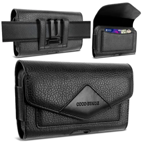 COCO STARKE Leather Cell Phone Holster Belt Loop Phone Belt Holder for Men Carrying Phone Pouches Wallet Black for iPhone 14 13 12 1114Pro 13Pro 12 Pro Samsung Motorola (Holster for 1 Phone)