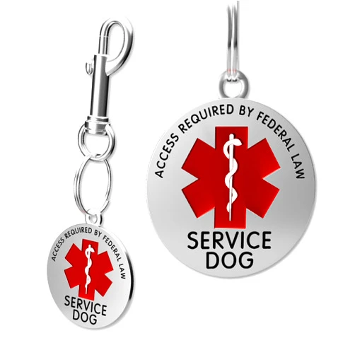 ActiveDogs.com Double Sided Service Dog Chrome Tag, ADA Access Required Federal Law Clip Tag w/Red Medical Alert Symbol - 1.25