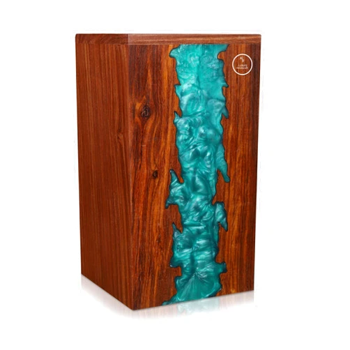 A-F LUXURY HANDICRAFTS Cremation Urns for Human Ashes | Sky Blue Resin Epoxy Wood Urns Box Ashes, Wood Solid Threaded Lid Funeral Urn for Human Ashes Size 220 Cubic in, Standard