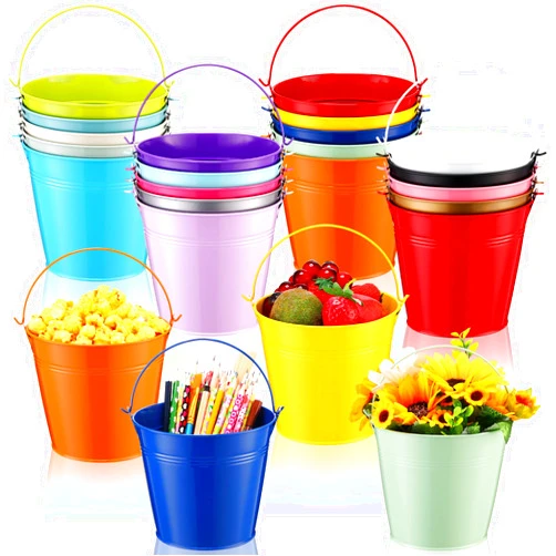 Bokon 24 Pack Colored Metal Bucket 6 x 4.3 x 5 Inch Small Galvanized with Handle Bulk Mini Pail Ice for Crafts Party Favors Plant Flower Sand Candy Medium Size