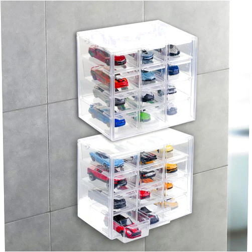 KASTUN Storage Case for 24 Hot Wheels, Matchbox Cars,Hot Wheels & Matchbox Display Case,Wall Mount,Display,2 Pack Hot Wheels Storage for 24 Toy Cars(1/64 Scale)