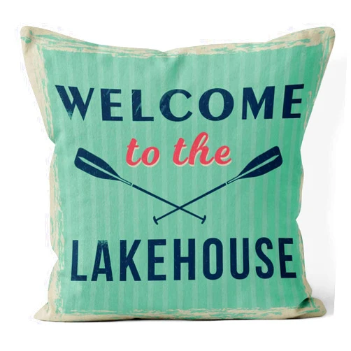 DECOPOW Welcome Lakehouse Decorative Throw Pillow Cover,Lake House Decor Cover Square 18X18 Inches