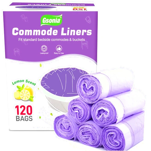Gsonia Commode Liners 120pcs Strong Portable Toilet Bags Leak Proof Lemon Scented Toilet Liners Disposable Adult Universal Fit Most Standard Bedside Commode, Porta Potty, Camping Toilet, NO Pad