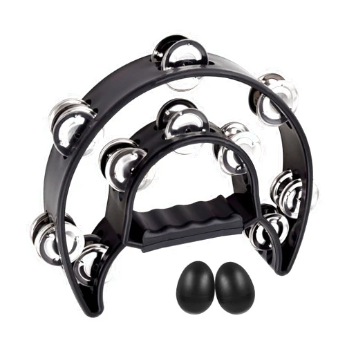 EastRock Double Row Tambourine,Metal Jingles Hand Held Percussion-Half Moon Tambourine for Adults, KTV, Party Black
