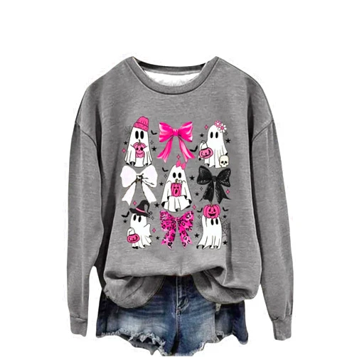Generic Womens Halloween Pumpkin Sweatshirts Spooky Ghost Graphic Sweatshirt Funny Long Sleeve Pullover Cute Goth Clothing