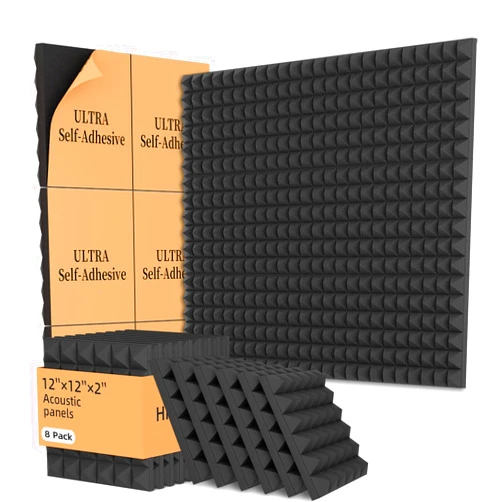 EEKIYA 8 Pack Acoustic Foam Panels,12x12x2 inches Sound Proof Foam Panels for Walls, Fast Expand Pyramid Designed High Density Sound Panels Noise Reducing with Self-Adhesive(Black)
