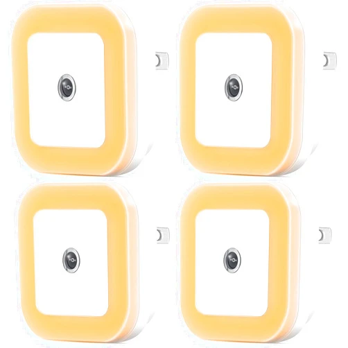 SYCEES Dimmable LED Night Light with Dusk-to-Dawn Sensor for Nursery, Kids Room, Bedroom, Hallway, Stairs, Bathroom, Kitchen, Warm White, Pack of 4