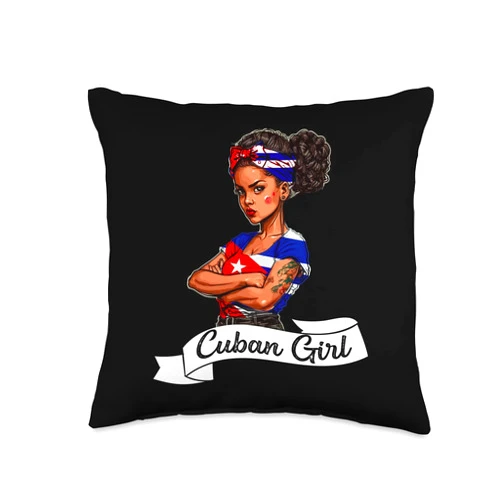 Camiseta Cuban Pride Sayin Cuban Americano Cubanita Flag Cubana Cuba Women Girl Cuban Pride Mujer Throw Pillow, 16x16, Multicolor
