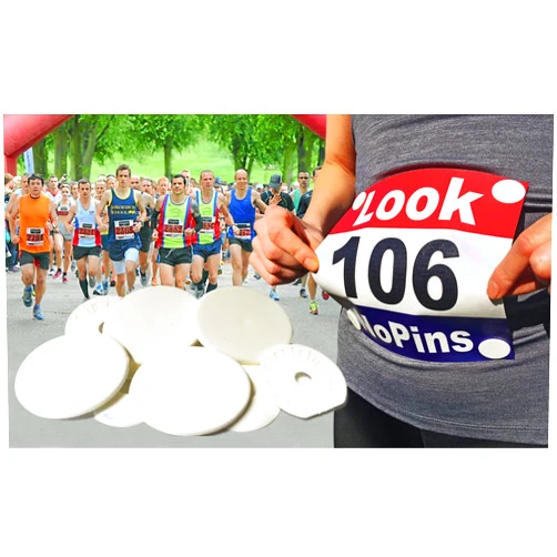 EventClips Snap-Lock BibClips made with Recycled plastic. Fed up with Safety Pins?.. For securing running and cycling numbers, far better than magnets and far less packaging.