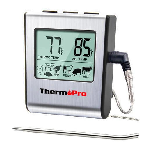 ThermoPro TP-16 Large LCD Digital Cooking Food Meat Smoker Oven Kitchen BBQ Grill Thermometer Clock Timer with Stainless Steel Probe