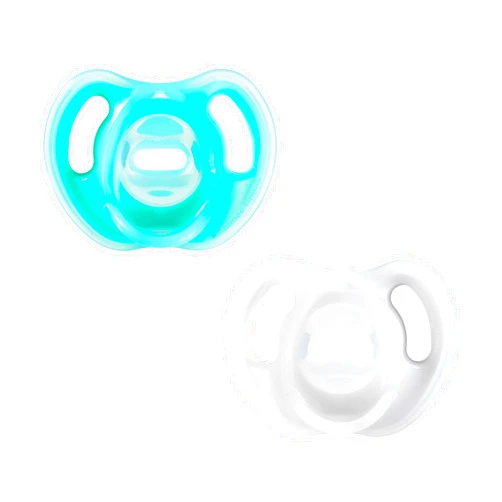 Tommee Tippee Ultra-Light Silicone Pacifier, 6-18 Months, Symmetrical One-Piece Design, BPA-Free Silicone Binkies, Blue/White, Pack of 2