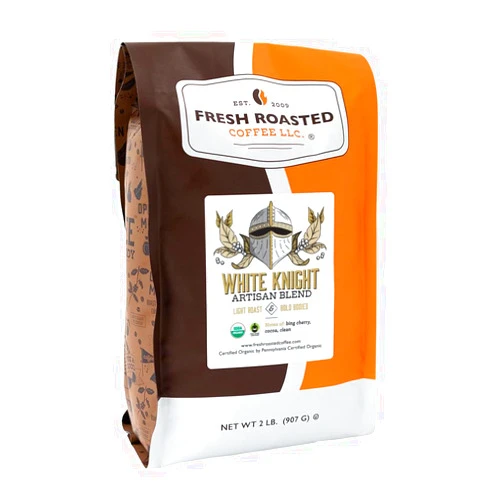 Fresh Roasted Coffee, Organic White Knight, 2 lb (32 oz), Light Roast, Fair Trade Kosher, Whole Bean