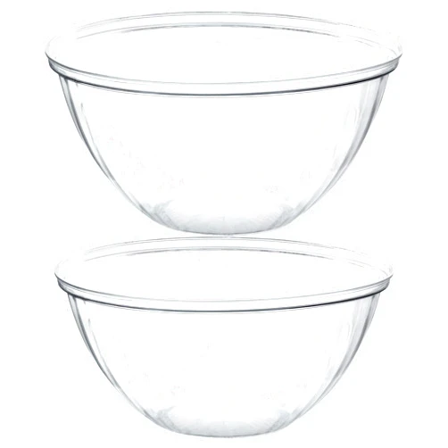 PLASTICPRO Disposable Round Crystal Clear Serving Bowls For Party Snack or Salad, Plastic Clear Chip Bowls, Candy Dish (2, 48 OUNCE)