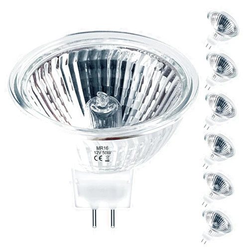 Jaenmsa MR16 Halogen Bulbs 50W,6 Pack 12V 50W MR16 Light Halogen Bulbs 2 Pin GU5.3 Base Dimmable with Clear Glass Cover,High Output 2700K Warm White MR16 Light Bulb for Landscape Lights, Track Lights