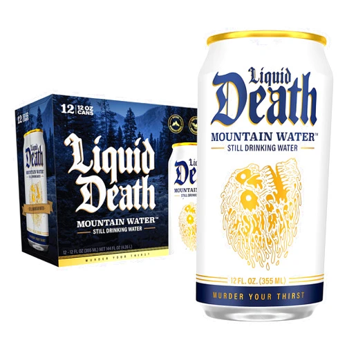 Liquid Death, Still Mountain Water, 12-Pack (12oz Cans), Real Mountain Source, 100% American Made