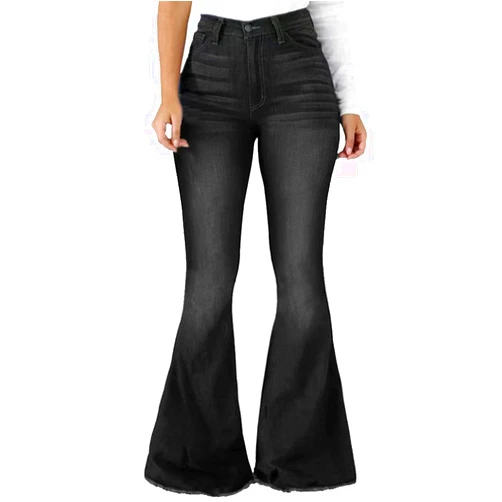 vunahzma Black Bell Bottom Jeans for Women Ripped Bell Bottom Jeans Distressed Frayed Raw Hem Elastic Flared Jean (X-Large, Black-4002)