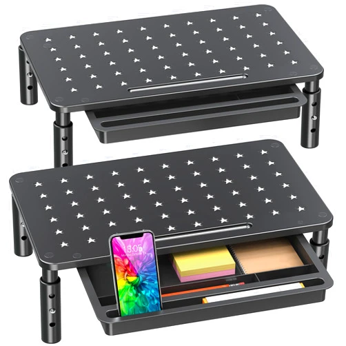 Zimilar 2 Pack Monitor Stand Riser with Drawer - 3 Height Adjustable Metal Monitor Stand with Unique Star Mesh for Computer Laptop Notebook Printer