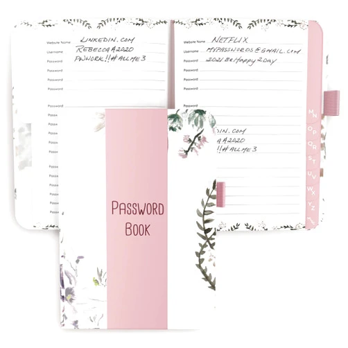 ZICOTO Simplified Floral Password Book with Alphabetical Tabs - Pocket Sized Internet Password Keeper For Seniors – The Perfect Notebook w/Address Sections Saves All Passwords and Recently Placed Orders