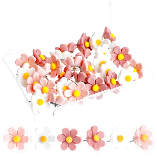 Mozeat Lens Flower Push Pins, 30pcs Cute Push Pins for Bulletin Board, Decorative Thumb Tacks Push Pins for Cork Board, Photo Wall, Feature Wall, Map, Office or Home