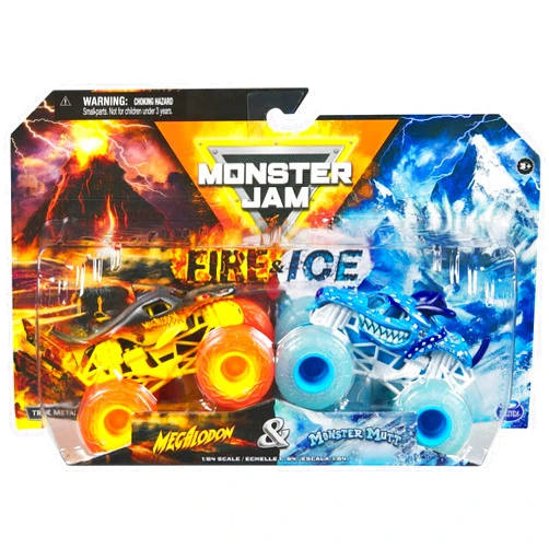 Monster Jam 2024 Fire & Ice 1:64 Diecast Monster Truck 2-pack Megalodon & Monster Mutt Dalmatian