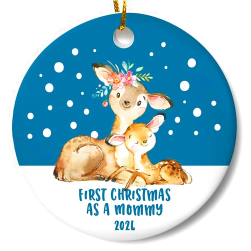 Loftipop First Christmas as a Mommy Ornament, Holiday Keepsake Ornament for New Mom, Mother and Baby 3 Inch Flat Ceramic Ornament with Gift Box