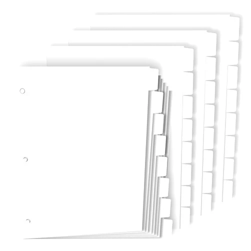 COIDEA Binder Dividers for 3 Ring Binder, 1/8 Cut Tabs, Letter Size, Blank Write On Page Dividers with 8 Big Tabs for School Office Home, 4 Sets, 32 Dividers, White