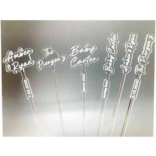 Handmade 25 Personalized Drink Stirrers for Celebrations | Custom Stir Sticks | Last Name Wedding Swizzle Sticks| 25pc-set Engraved Clear Acrylic