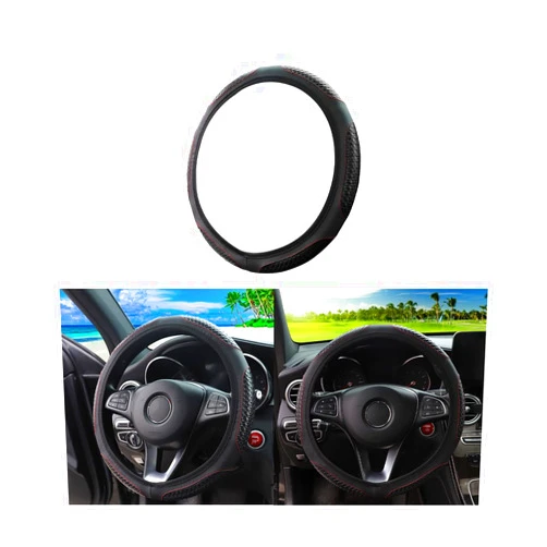 Bittwee Leather Car Steering Wheel Cover, Elastic Stretch Vehicle Steer Wheel Protector Without Inner Ring, Anti-Slip Woven Automotive Accessories, Universal 14.5-15 Inch for SUV, Truck, RV（Black）