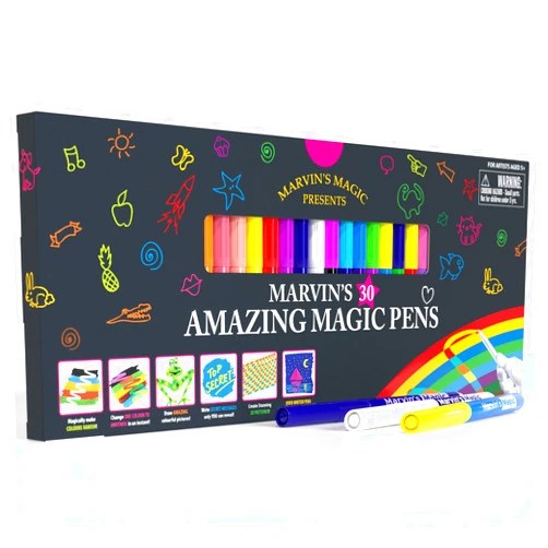 Marvin's Magic - 30 Amazing Magic Pens - Color Changing Magic Pen Art - Create 3D Lettering, Write Secret Messages - Stationery Supplies, Art Supplies for Kids, Coloring Markers and Kids Drawing Kit