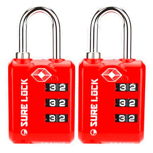 SURE LOCK TSA Approved 3 Digit Luggage Locks With Zinc Alloy Body and Hardened Steel Shackle To Lock Travel Suitcase