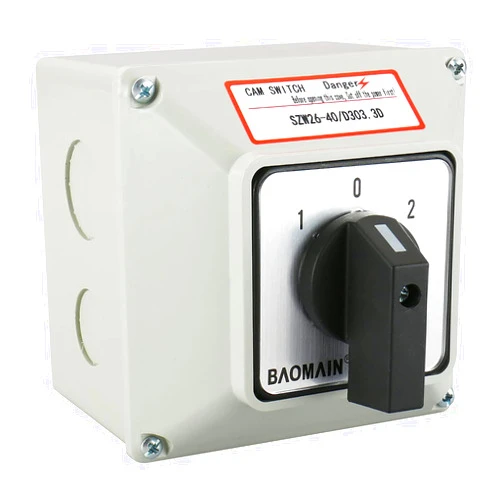 Baomain Universal Rotary Changeover Switch SZW26-40/D303.3D with Master Switch Exterior Box 660V 40A 3 Position 12 Terminals 3 Phase