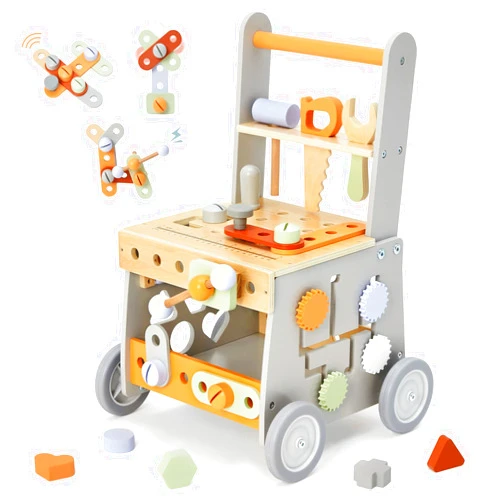 labebe Wooden Baby Walker, Baby Push Walker, Tool Toy for Toddlers, Adjustable Speed Baby Walker with Wheel, Learning Activity Walker for Girls Boys