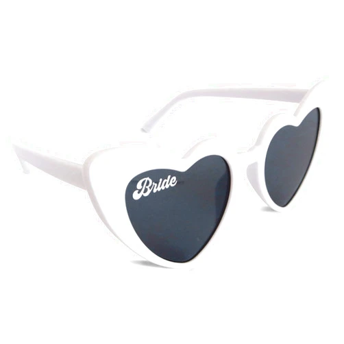 ModParty Bride Sunglasses | White Heart-Shaped Eyewear | Bachelorette Party Accessory | Bride to Be Wedding Honeymoon Gift Idea | Retro Cateye Design