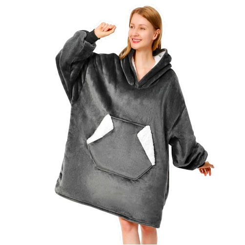 Ramees Wearable Blanket Hoodie, Oversized Sherpa Fleece Sweatshirt Blanket with Sleeves and Pockets