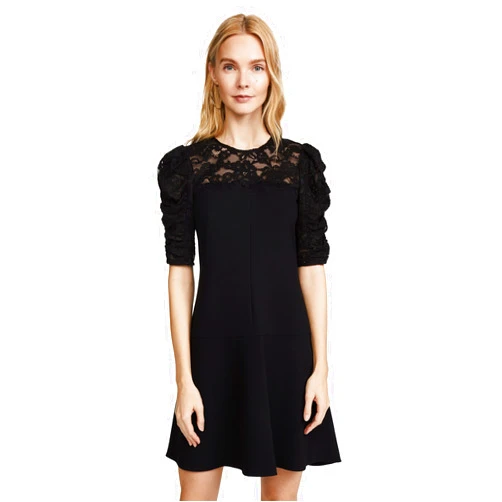 Rebecca Taylor Women's Short Sleeve Crepe Lace Dress