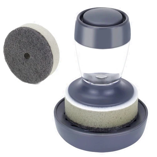 DAPOWER Dish Brush with Soap Dispenser, Kitchen Scrub Brush for Dishes Pots Pans Sink Cleaning, Scrub Sponge Dish Scrubber with Holder Set (Grey Handle & Scrub Sponge)