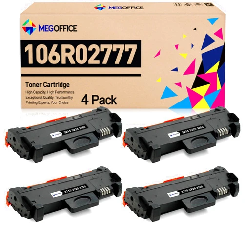 MEGOFFICE Compatible Toner Cartridge Replacement for Xerox 106R02777 106R02775 3260 3215 Black for Xerox Phaser 3260DNI 3260DI 3260 WorkCentre 3215NI 3225DNI 3225 3215 3052 Printer (Black, 4-Pack)