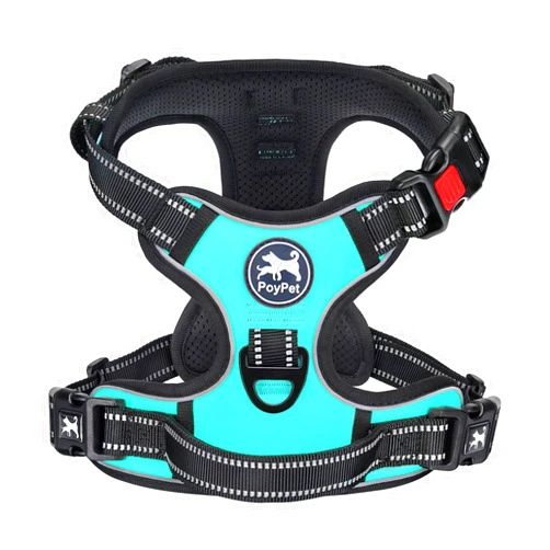 PoyPet No Pull Dog Harness, No Choke Front Clip Dog Reflective Harness, Adjustable Soft Padded Pet Vest with Easy Control Handle for Small to Large Dogs(Mint Blue,M)