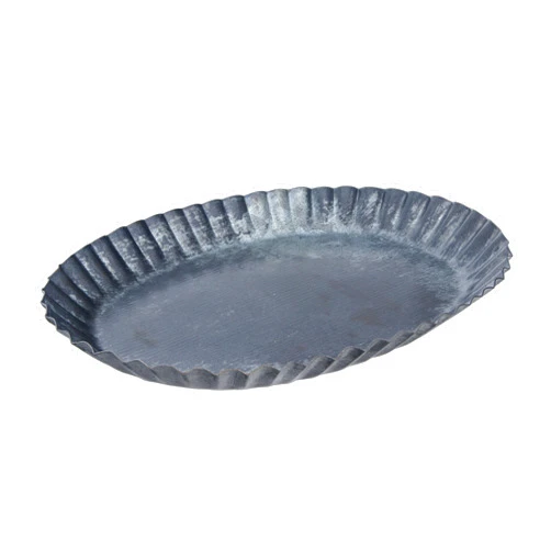 The Country House Collection Rustic Galvanized Metal Oval Pan Candle Holder,Silver,7
