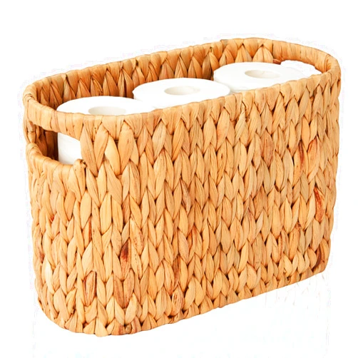 FairyHaus Wicker Toilet Paper Storage Basket with Buit-in Handles, 6 Rolls Natural Water Hyacinth Toilet Paper Holder Stand with Storage, Freestanding Handwoven Toilet Paper Holder Basket for Bathroom